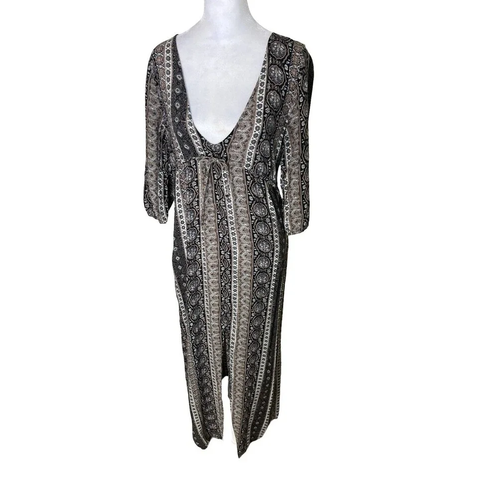 Abercrombie & Fitch Womens Dress Maxi Small Boho Black and Brown Front Slit